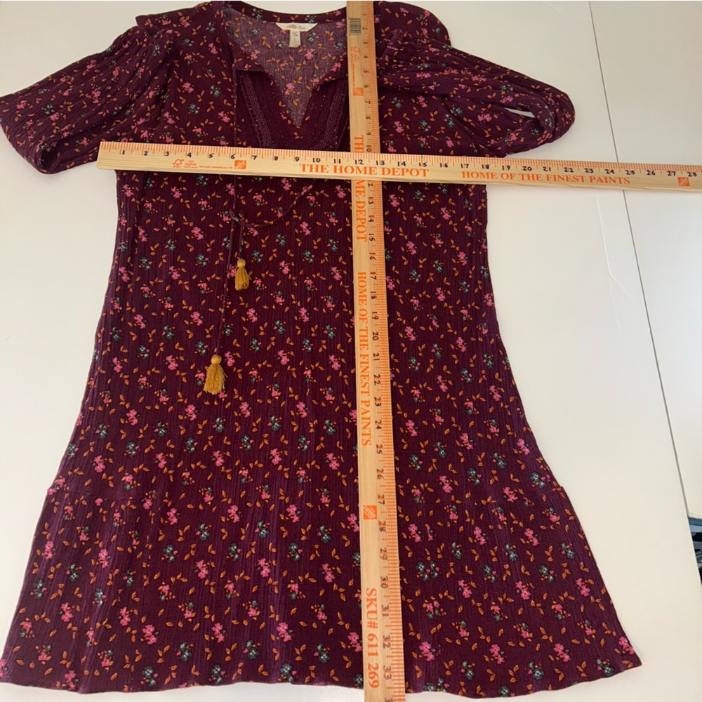 Matilda Jane womens Local Luxuries floral boho burgundy long sleeve dress size M - Picture 6 of 11